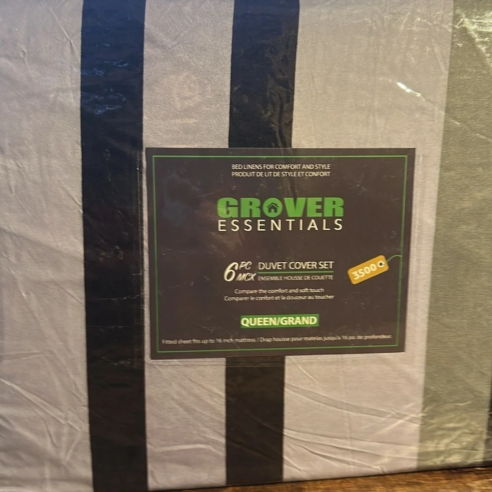 Duvet Cover Queen Set 6 pc Set Green Stripes